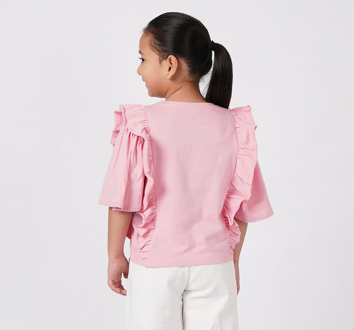 Ruffled Tee with Cotton Crochet Lace Pink