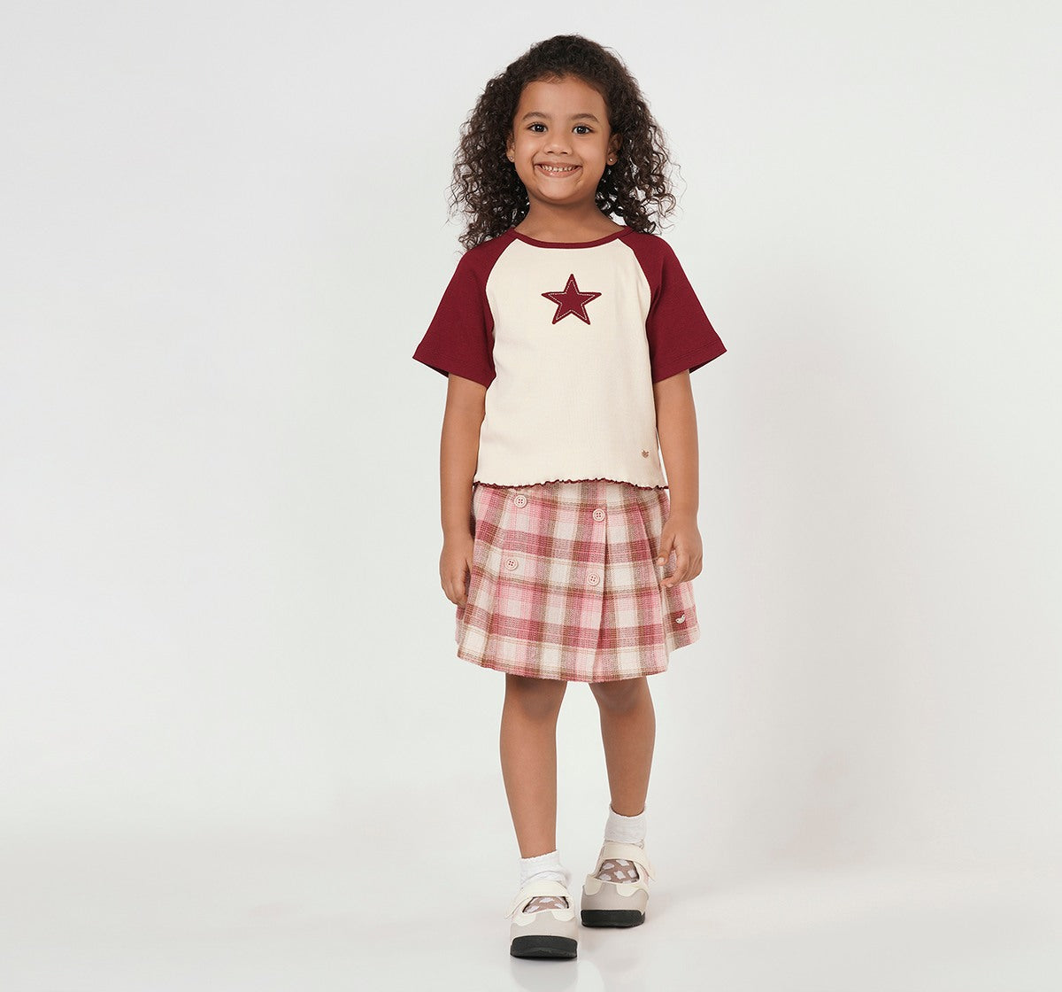 Girls Pink Plaid Check Pleated Skirt