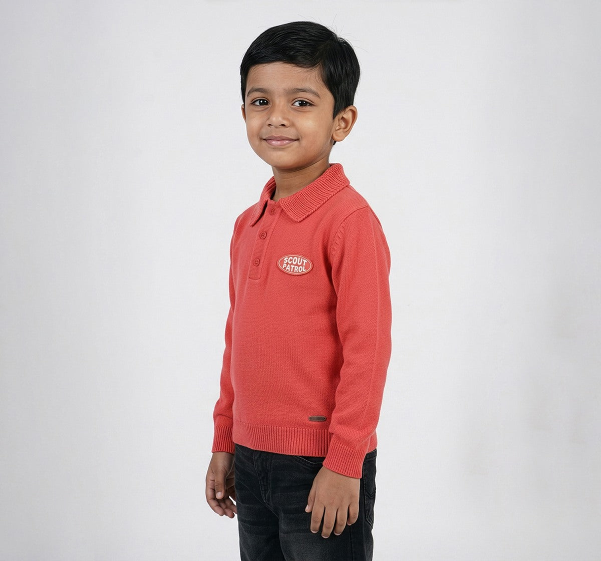 Flat Knit Polo Neck T-Shirt Red