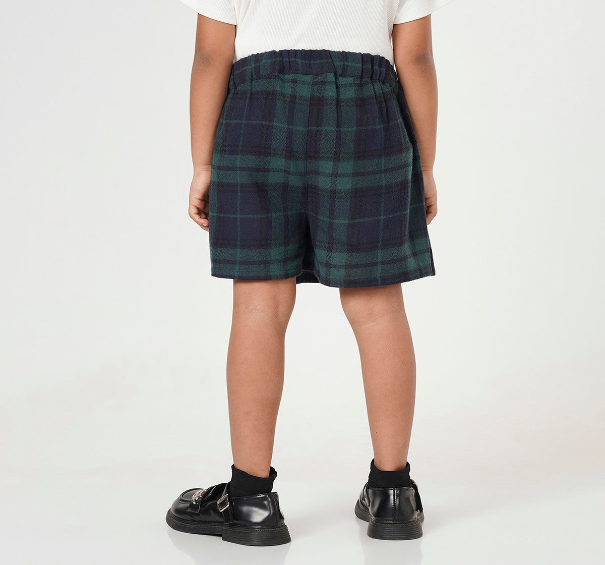 Girls Green Tartan Check Pleated Skort
