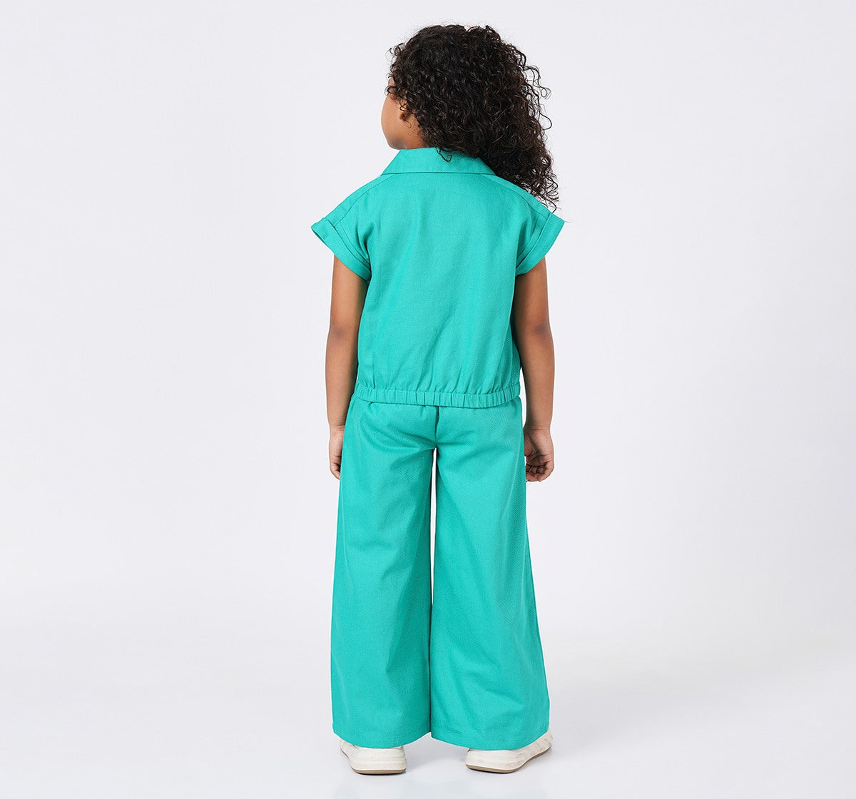 Girls Green Cotton Blend Resort Collar Co-ord Set