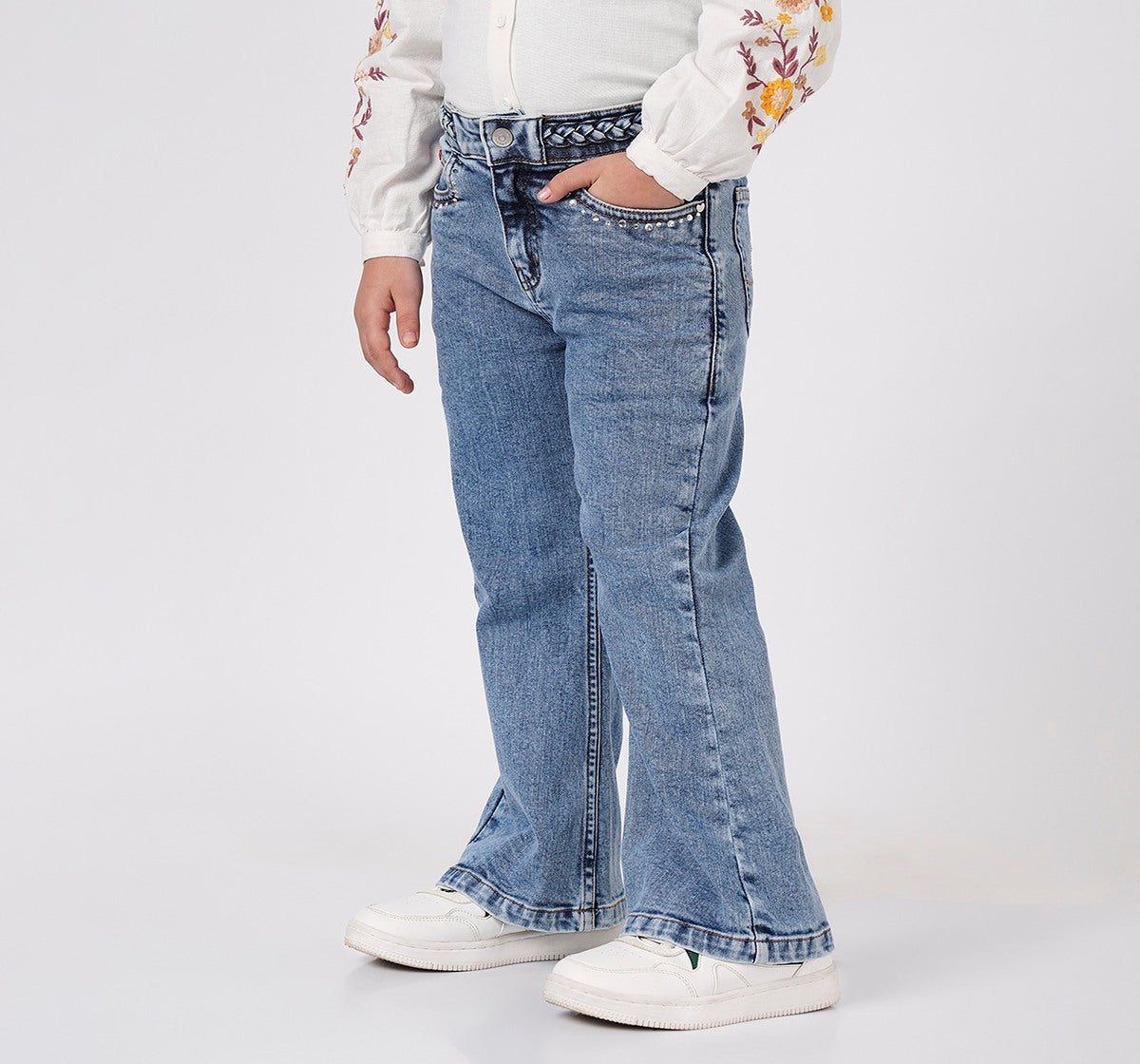 Barided Waist Bootcut Fit Jeans Blue