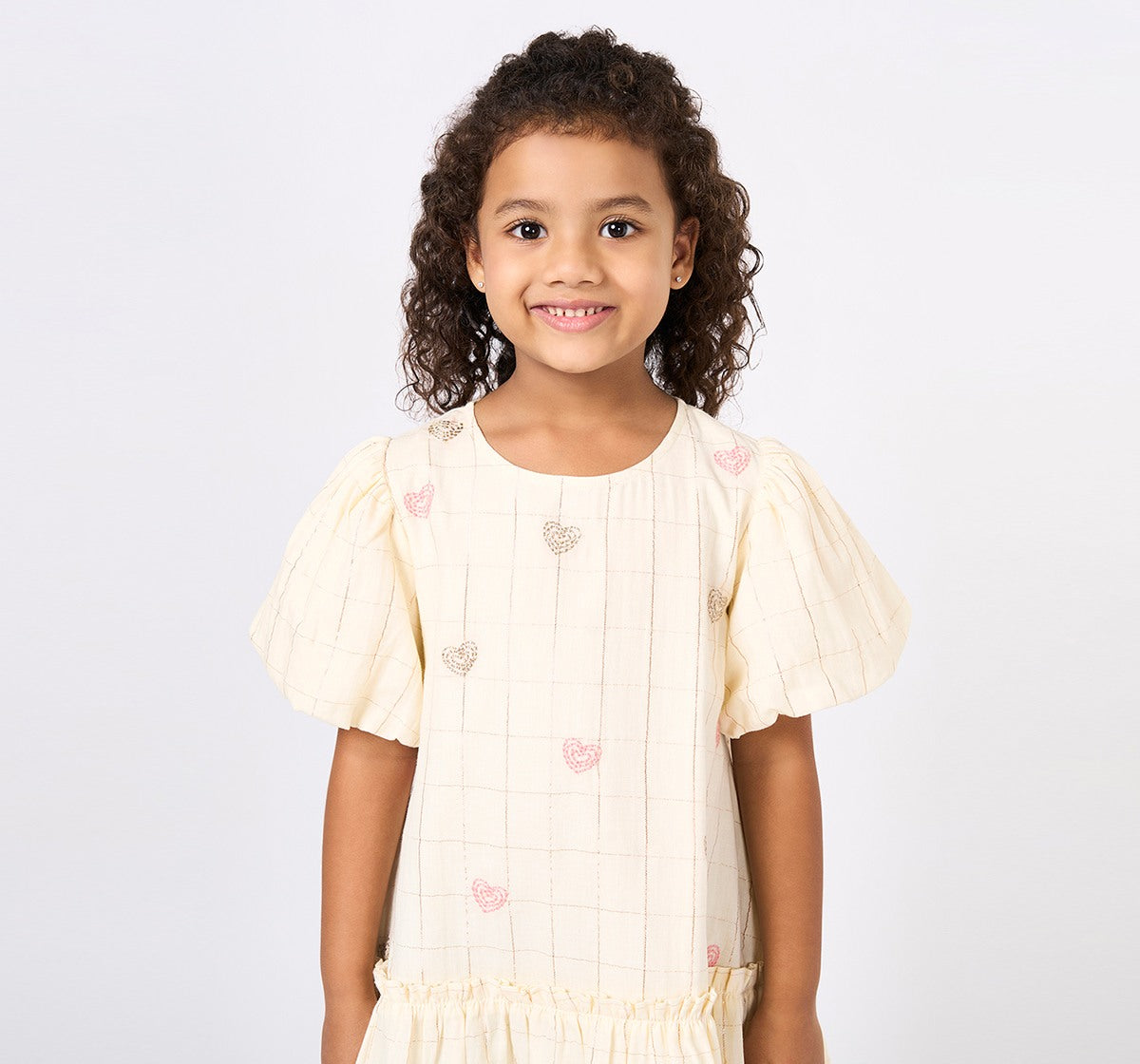 Dress with Heart Embroidery Off White