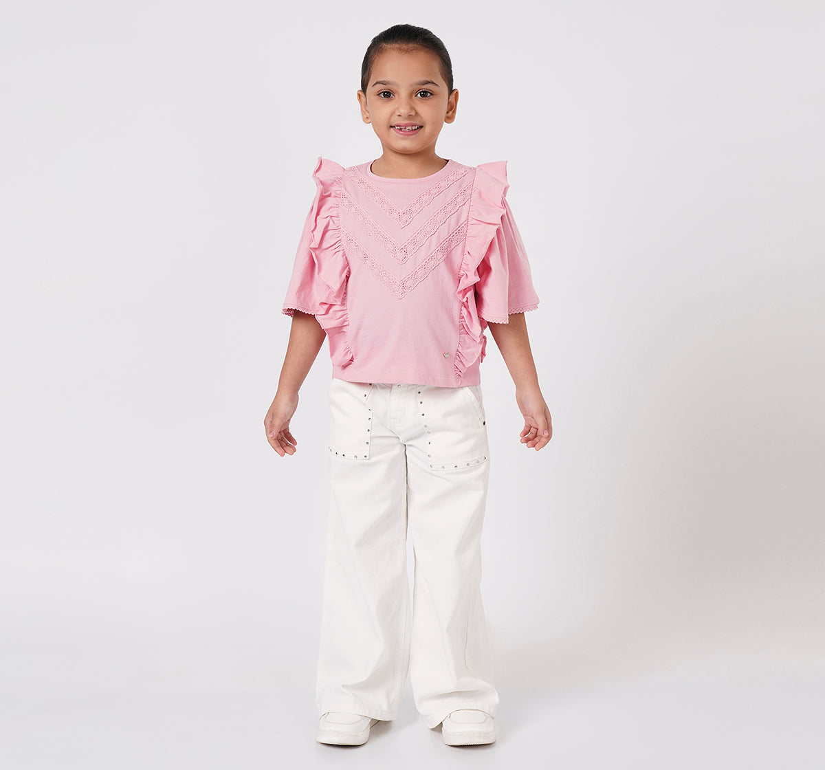 Ruffled Tee with Cotton Crochet Lace Pink