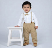 2-Piece Set- Shirt with Bow & Suspender Beige
