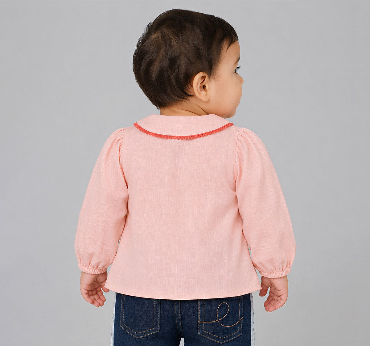 Top with Embroidery & Pintucks Detail Peach