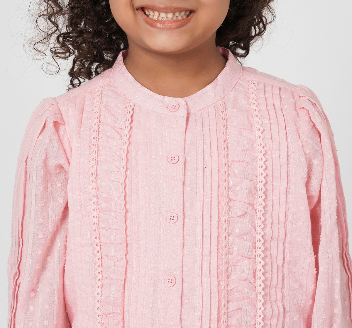 Dobby Shirt with Pleats and Ruching Pink