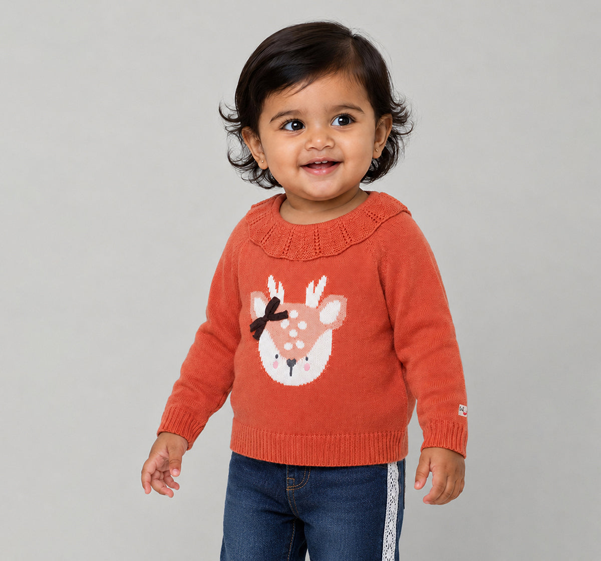Sweater with Stylized Collar & Intarsia Orange