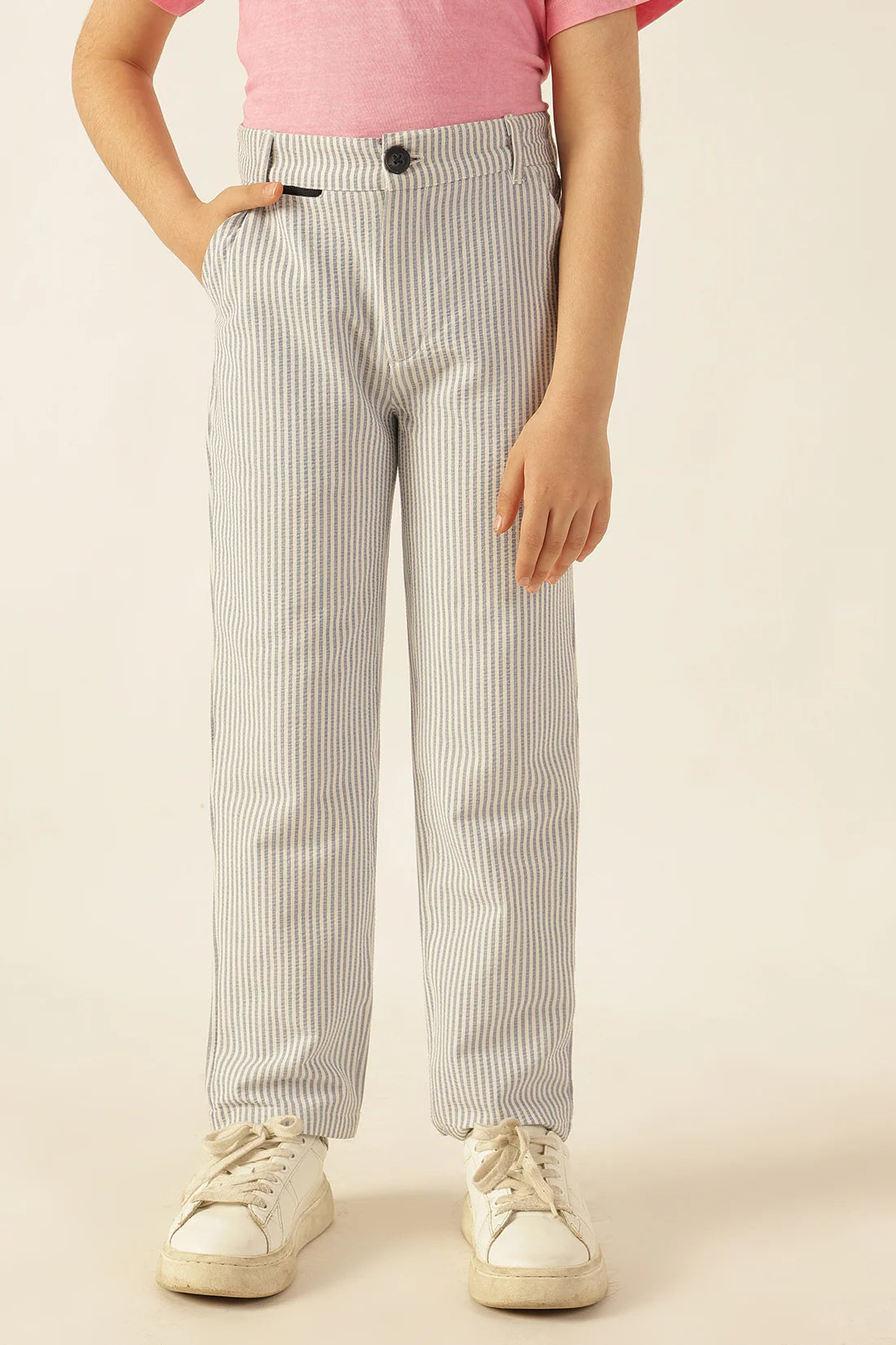 Boys Blue Striped Seersucker Formal Trousers