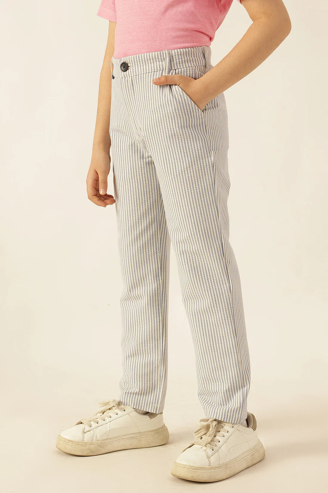 Boys Blue Striped Seersucker Formal Trousers