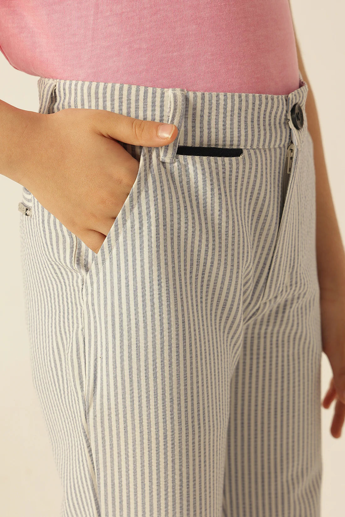 Boys Blue Striped Seersucker Formal Trousers