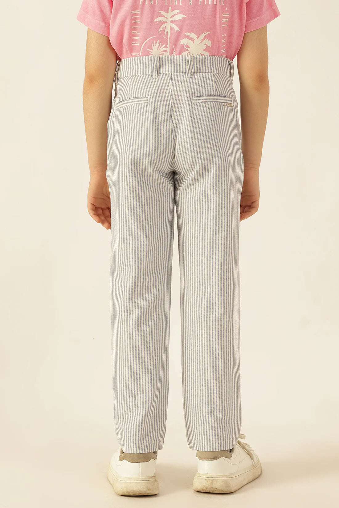 Boys Blue Striped Seersucker Formal Trousers