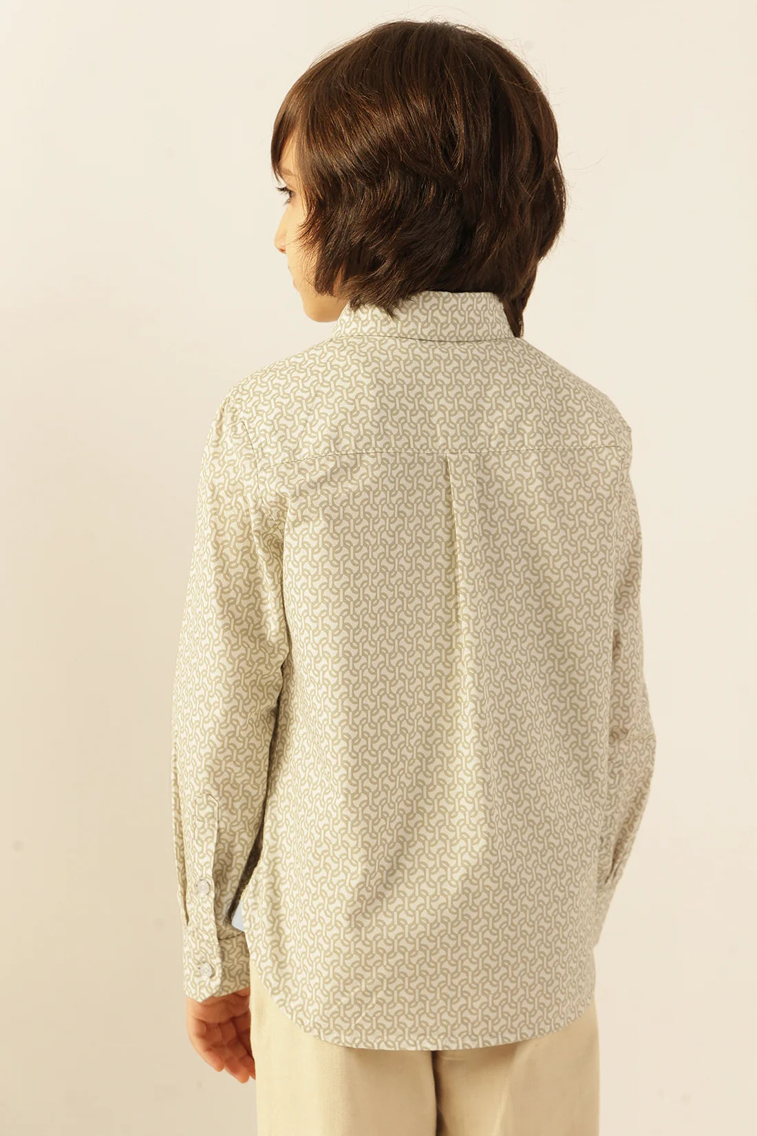 Boys Beige Abstract Print Cotton Shirt