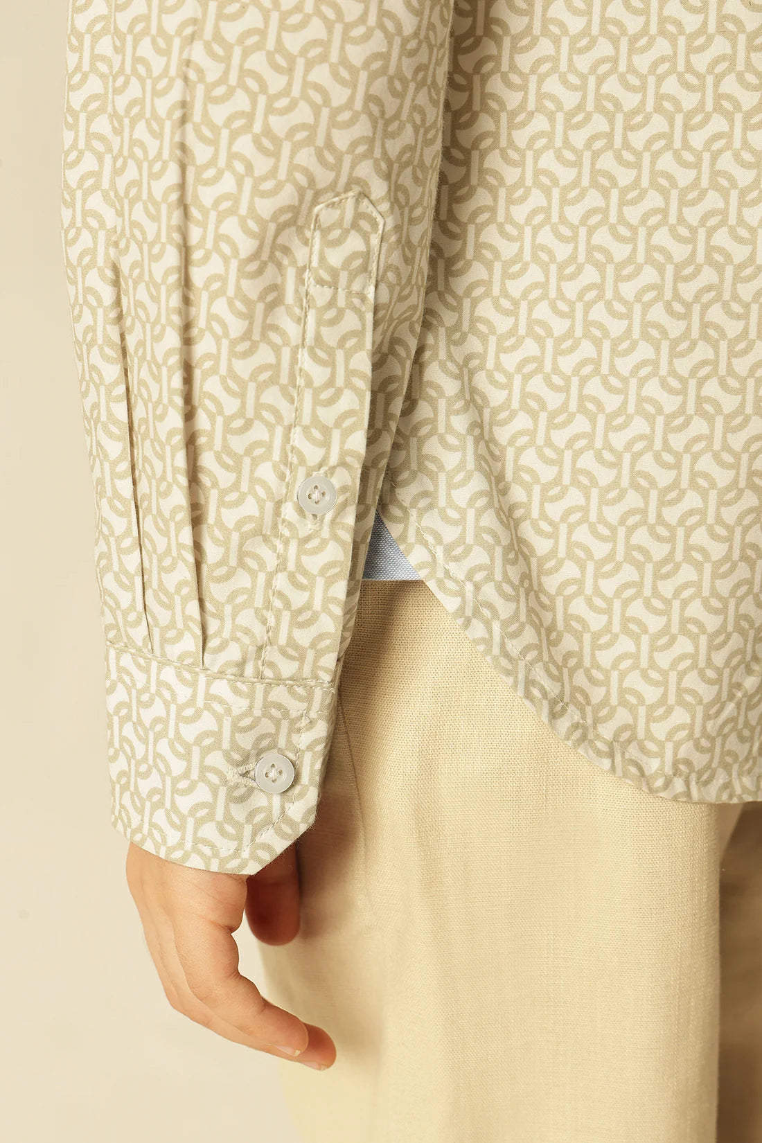 Boys Beige Abstract Print Cotton Shirt