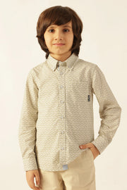 Boys Beige Abstract Print Cotton Shirt