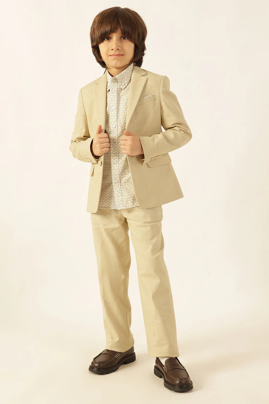 Boys Beige Cotton Slub Formal Blazer
