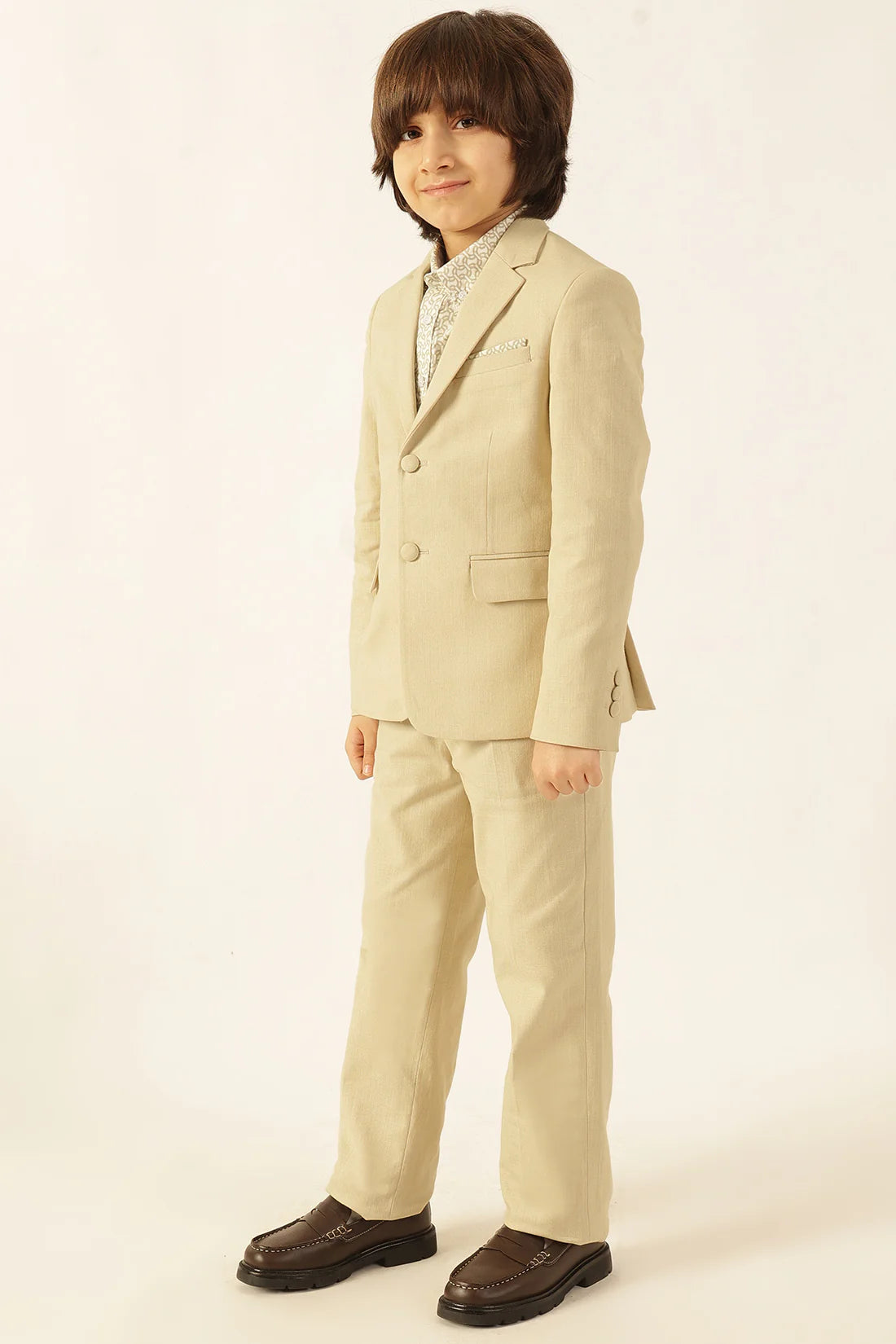 Boys Beige Cotton Slub Formal Blazer