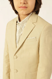 Boys Beige Cotton Slub Formal Blazer