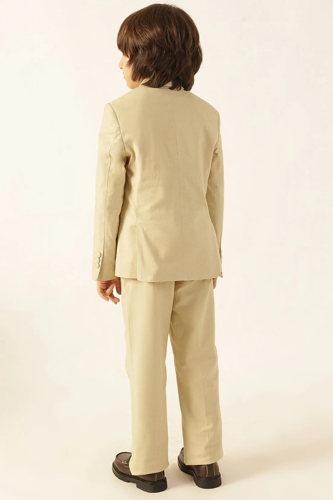 Boys Beige Cotton Slub Formal Blazer