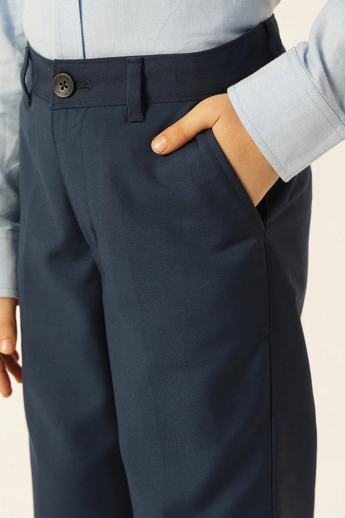 Boys Navy Blue Poly Viscose Formal Trousers