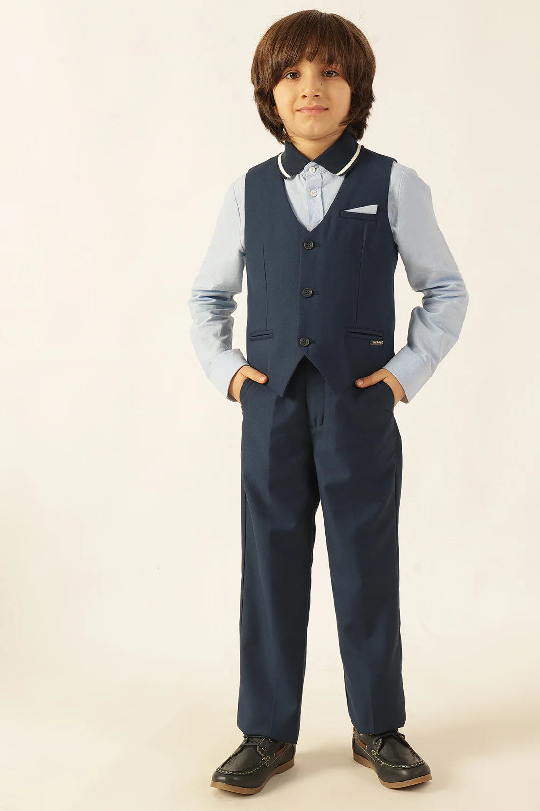 Boys Navy Blue Poly Viscose Formal Trousers