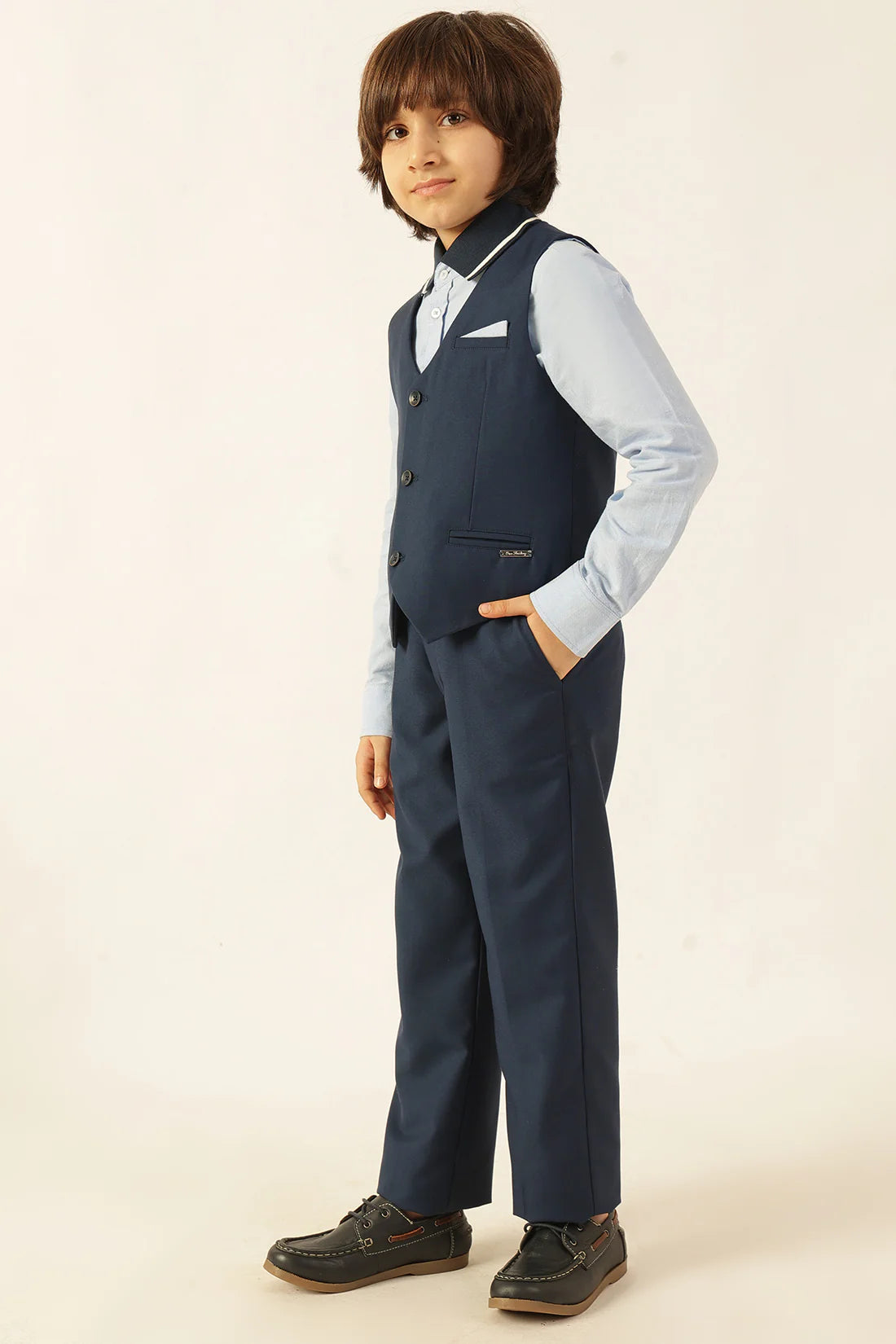 Boys Navy Blue Poly Viscose Formal Trousers