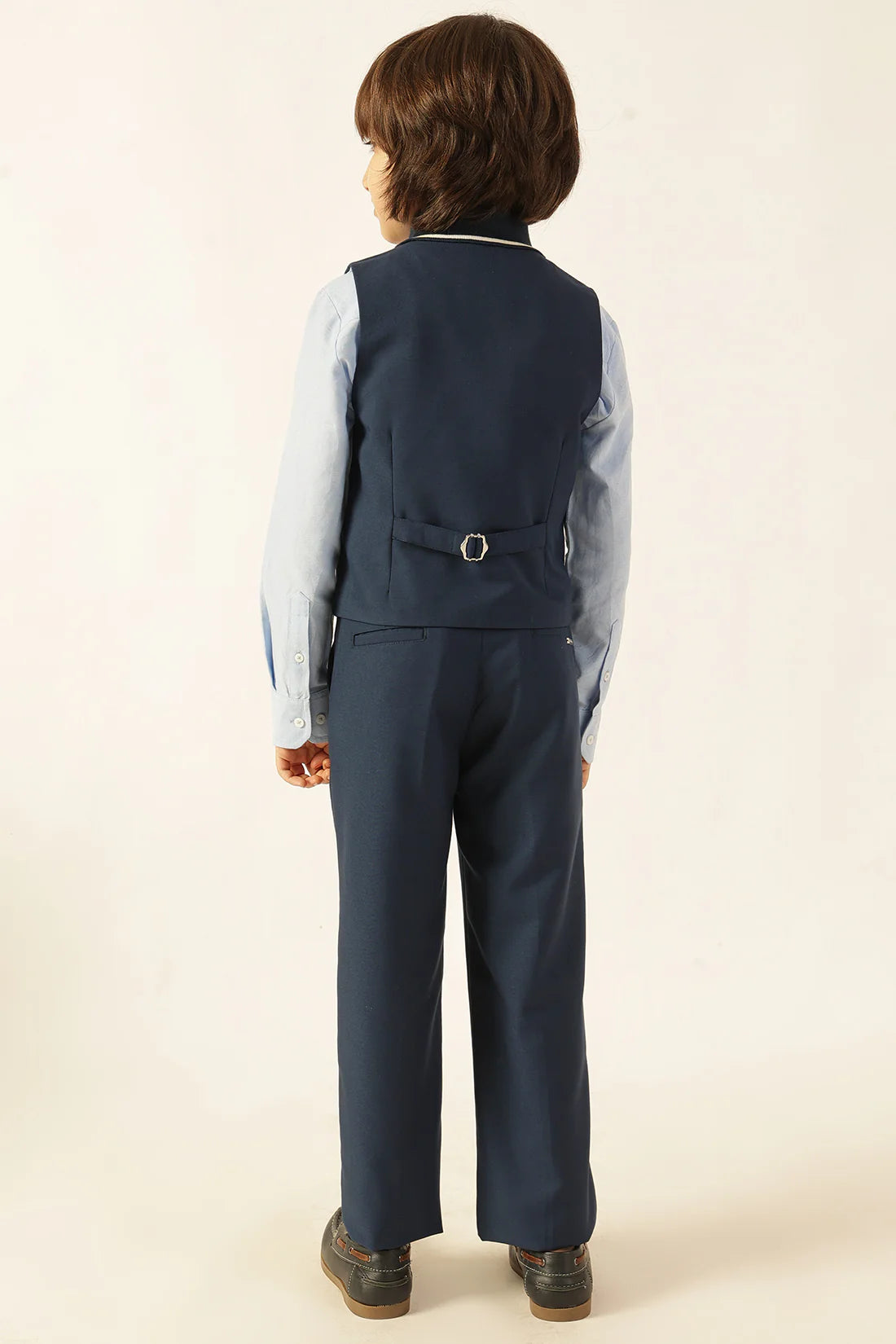 Boys Navy Blue Poly Viscose Formal Trousers