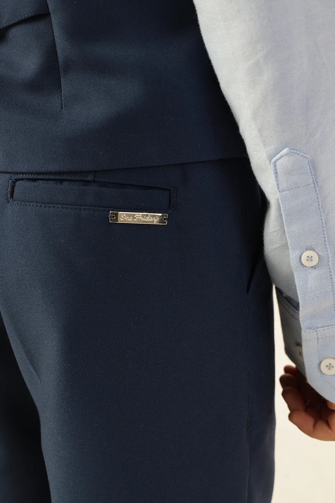 Boys Navy Blue Poly Viscose Formal Trousers