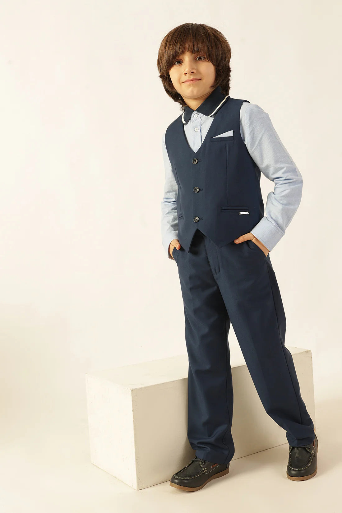 Boys Navy Blue Poly Viscose Formal Trousers