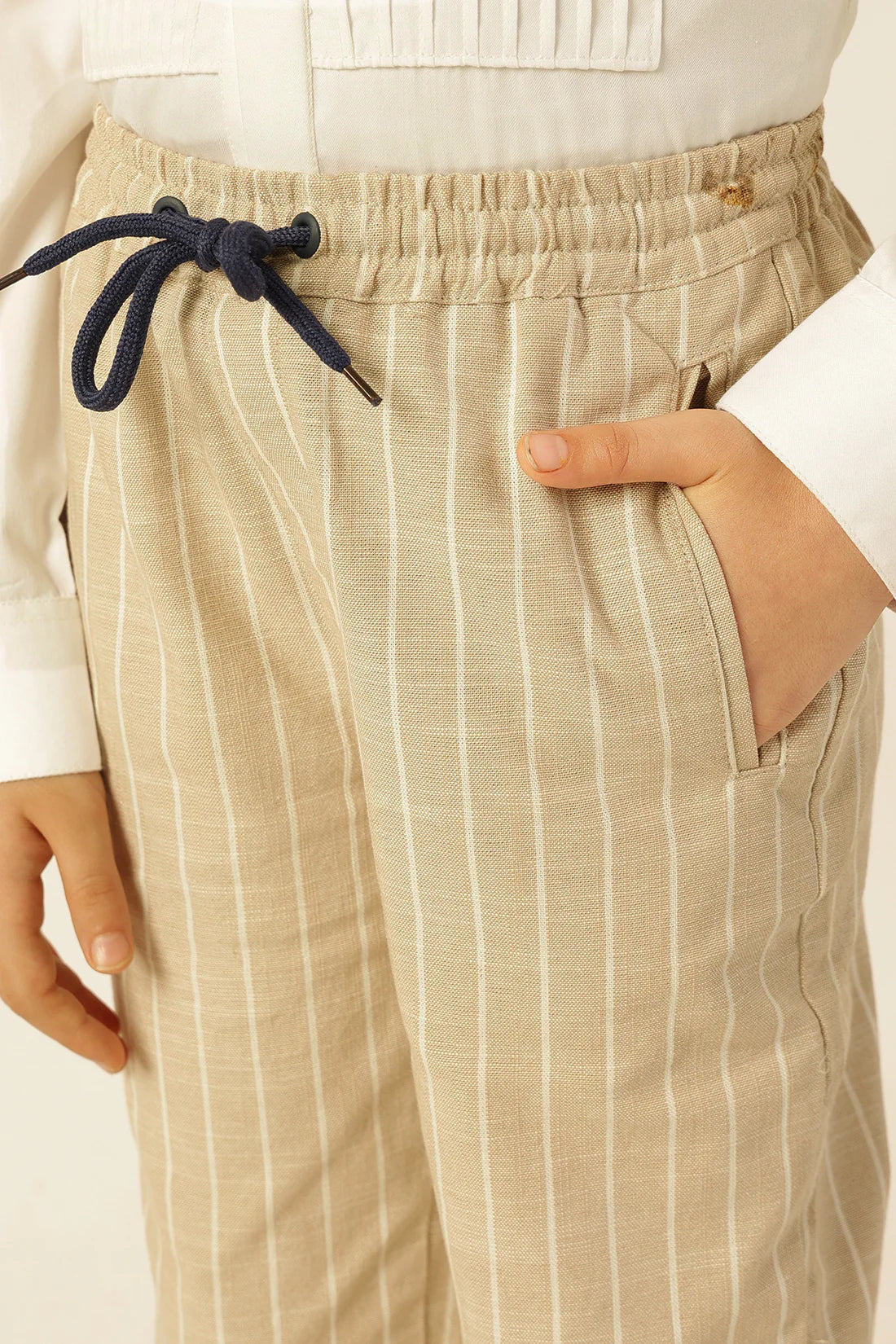 Boys Beige Striped Yarn Dyed Waistcoat