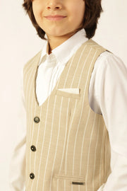 Boys Beige Striped Yarn Dyed Waistcoat