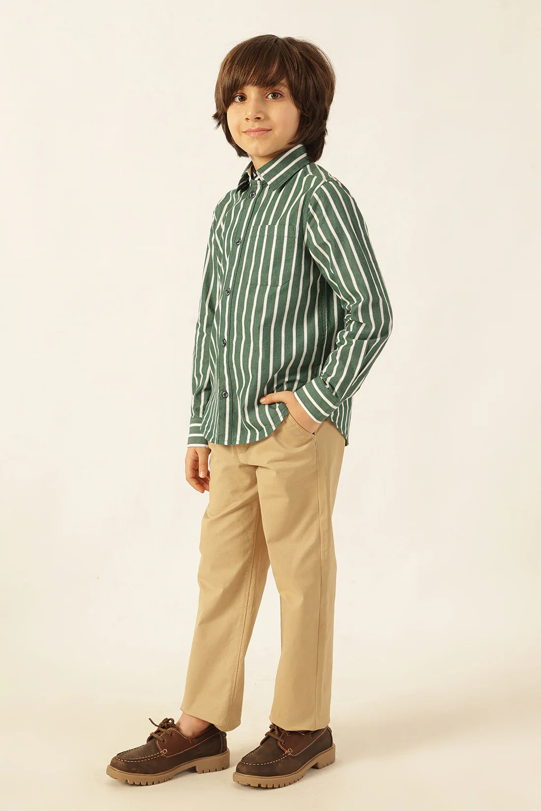 Boys Beige Solid Twill Trousers