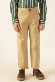 Boys Beige Solid Twill Trousers