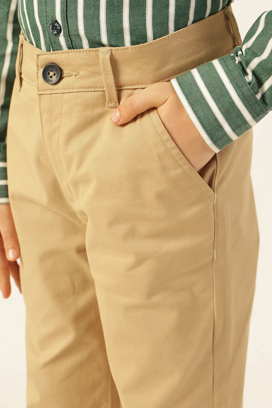 Boys Beige Solid Twill Trousers