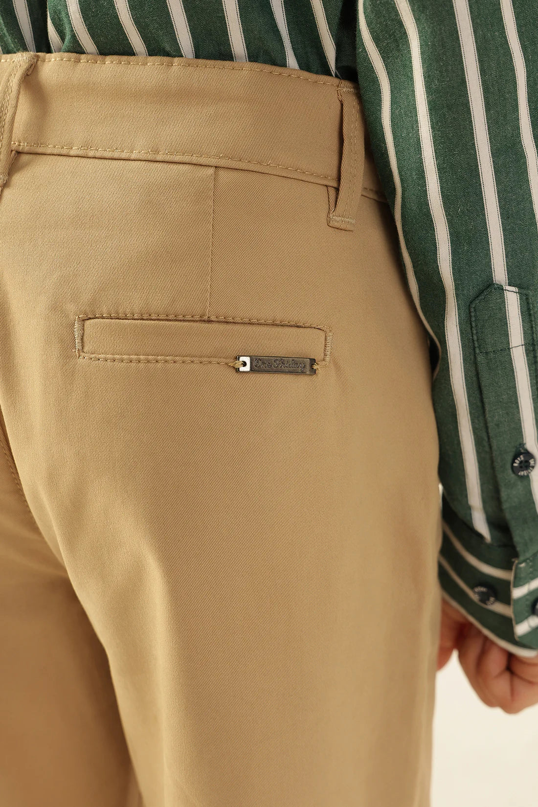 Boys Beige Solid Twill Trousers