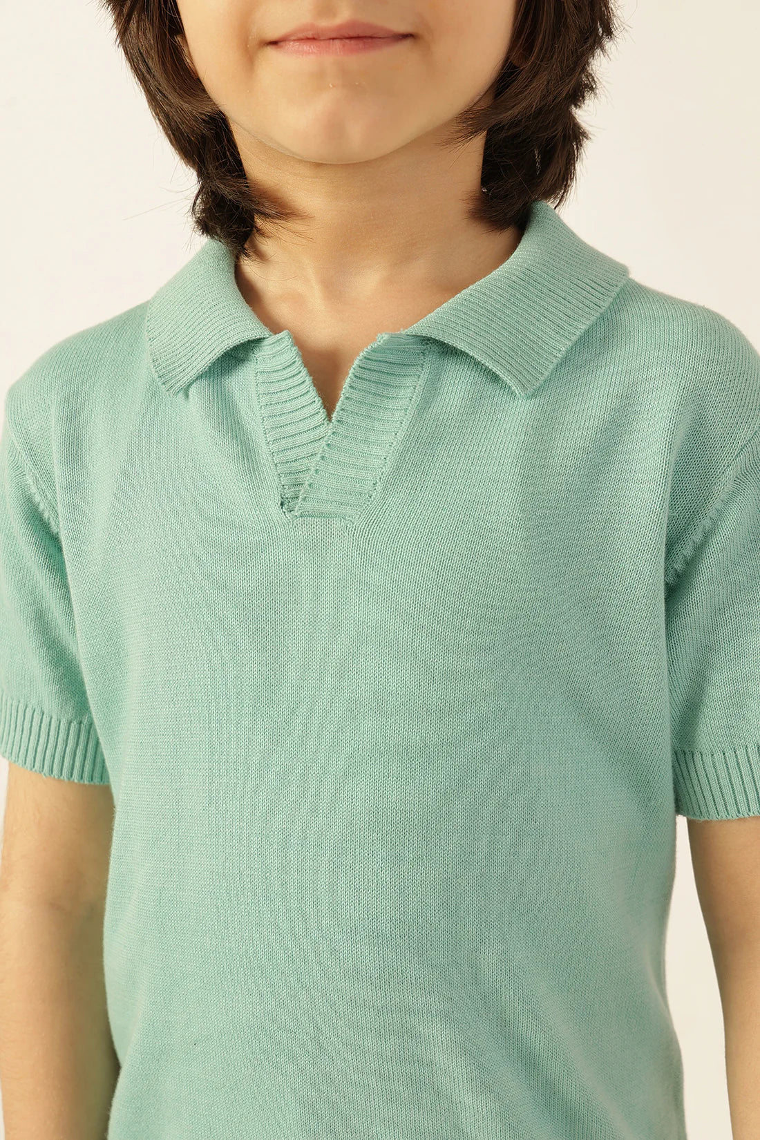 Boys Green Solid Cotton Polo T-Shirt