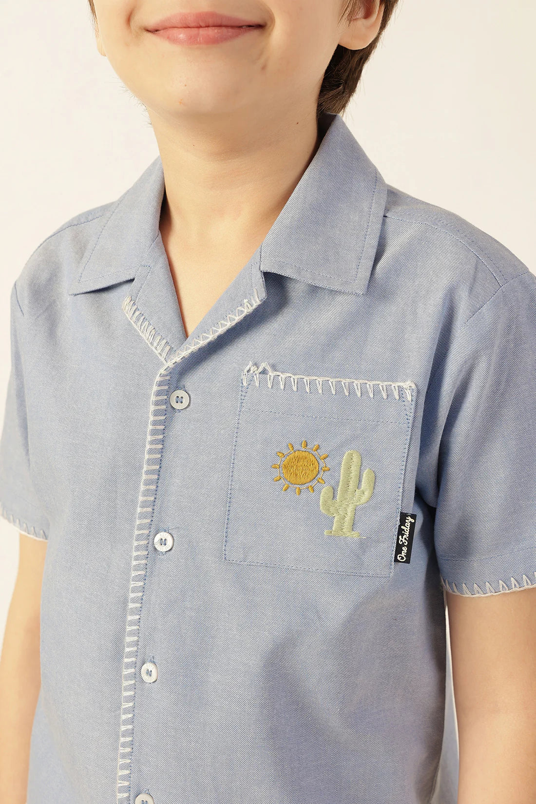 Boys Blue Drawstring Chambray Shorts