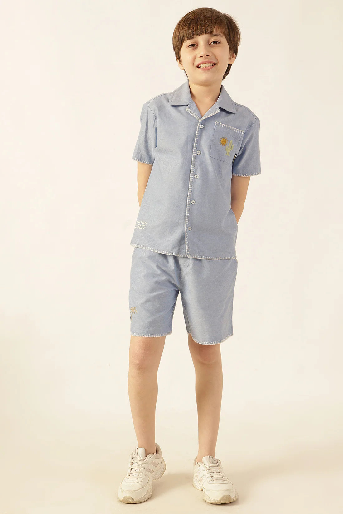 Boys Blue Drawstring Chambray Shorts