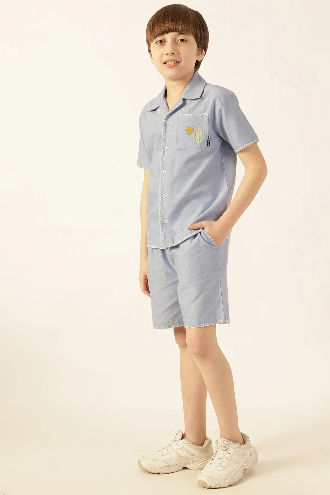 Boys Blue Solid Chambray Shirt