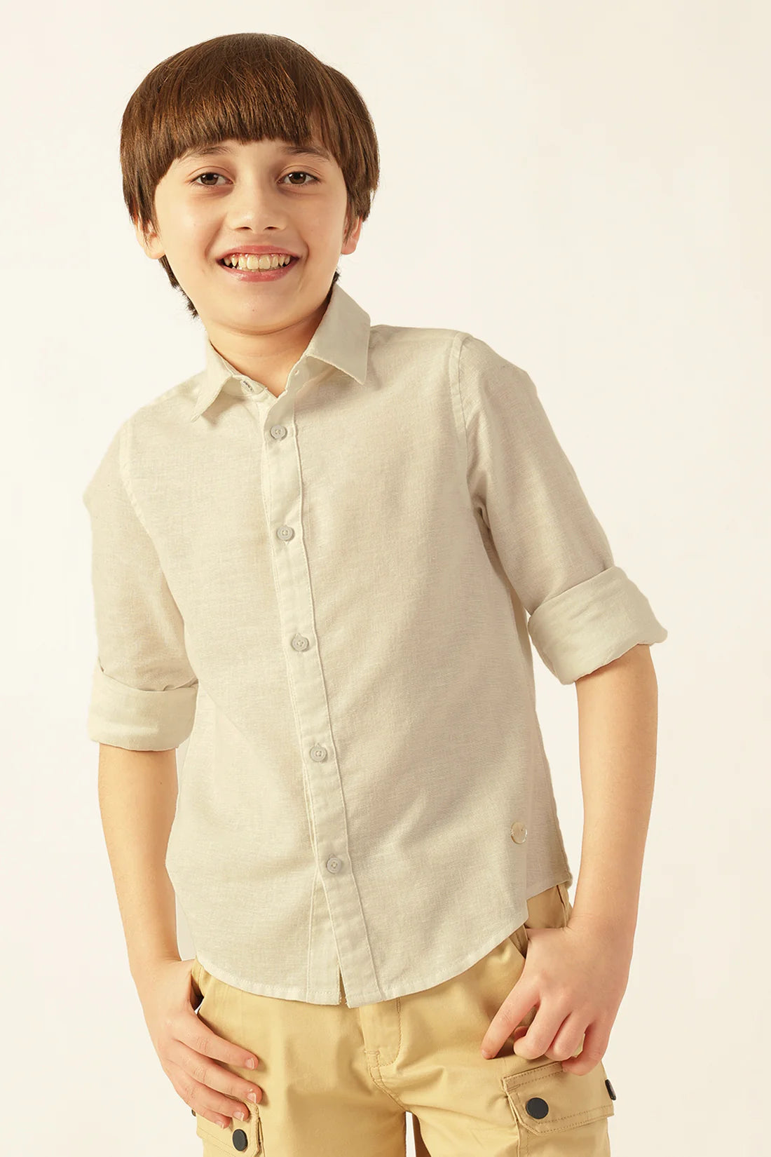 Boys White Solid Cotton Formal Shirt