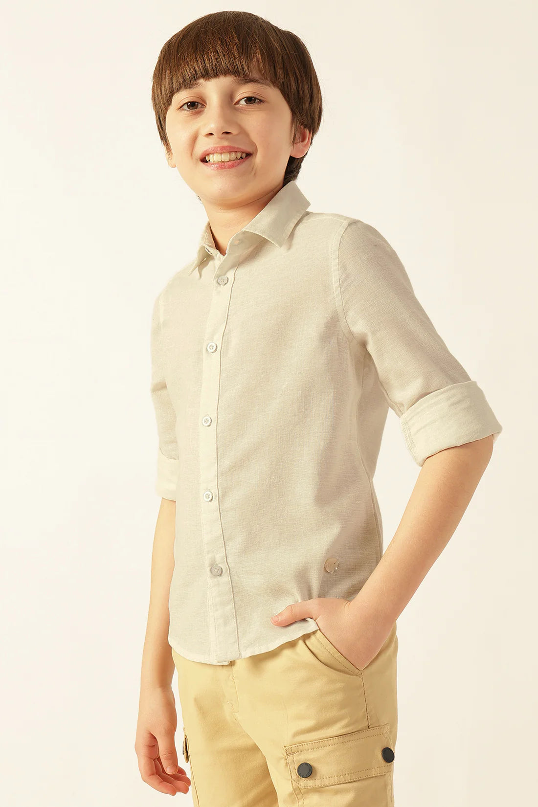 Boys White Solid Cotton Formal Shirt