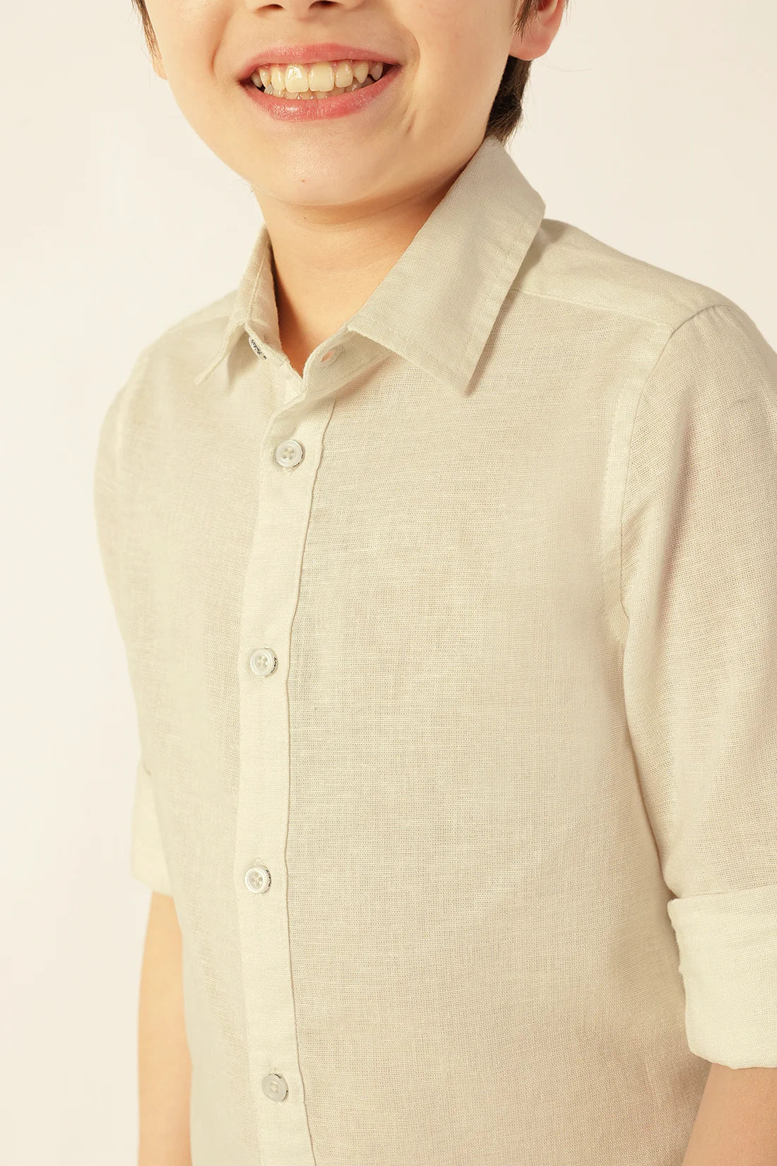 Boys White Solid Cotton Formal Shirt