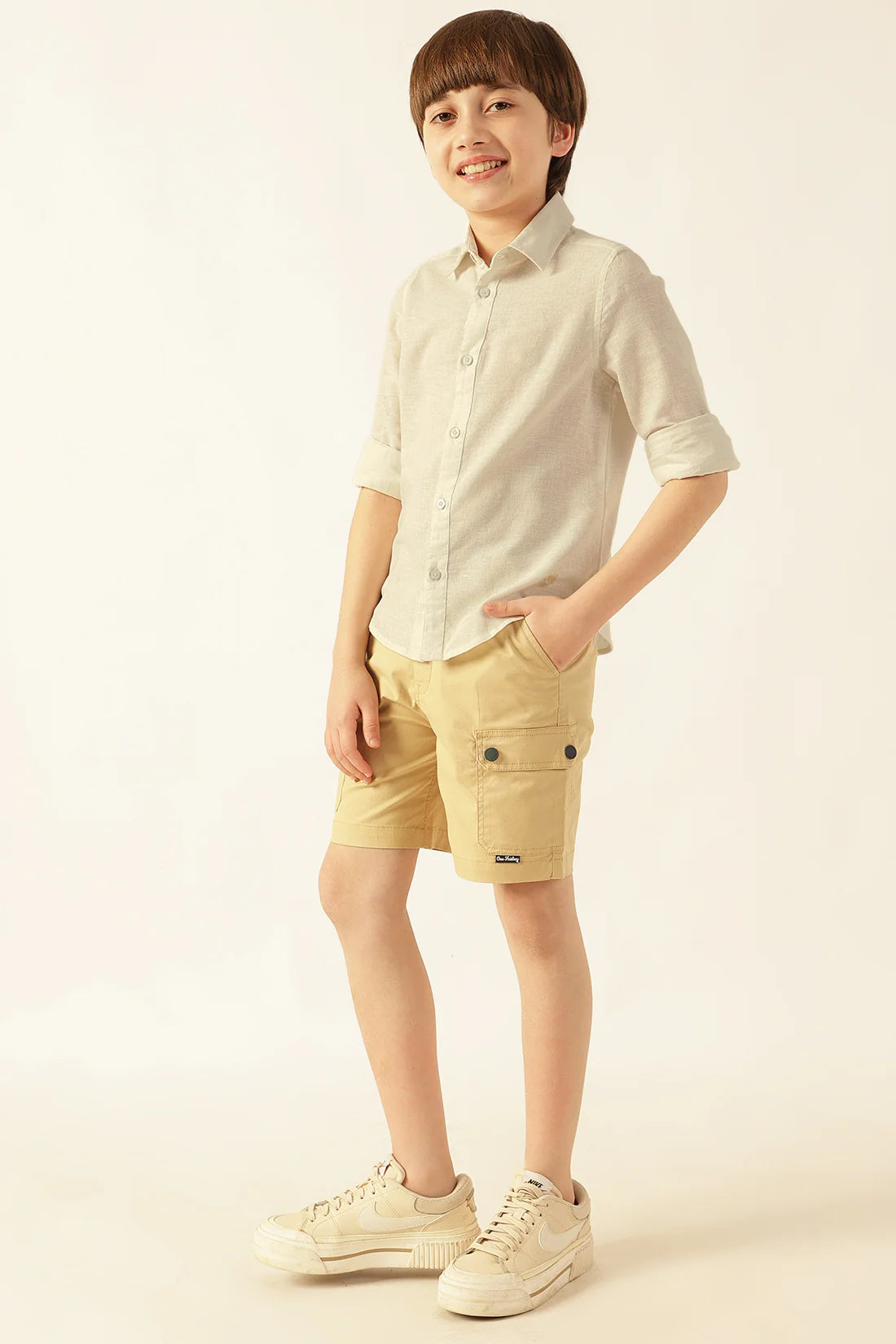 Boys White Solid Cotton Formal Shirt