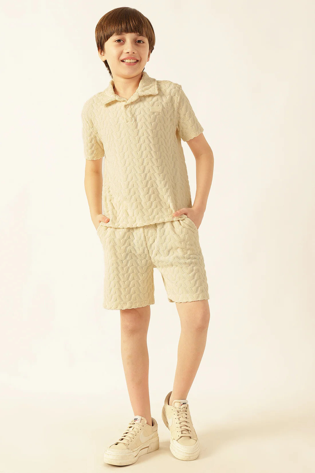 Boys Off White Abstract Terry Polo T-Shirt