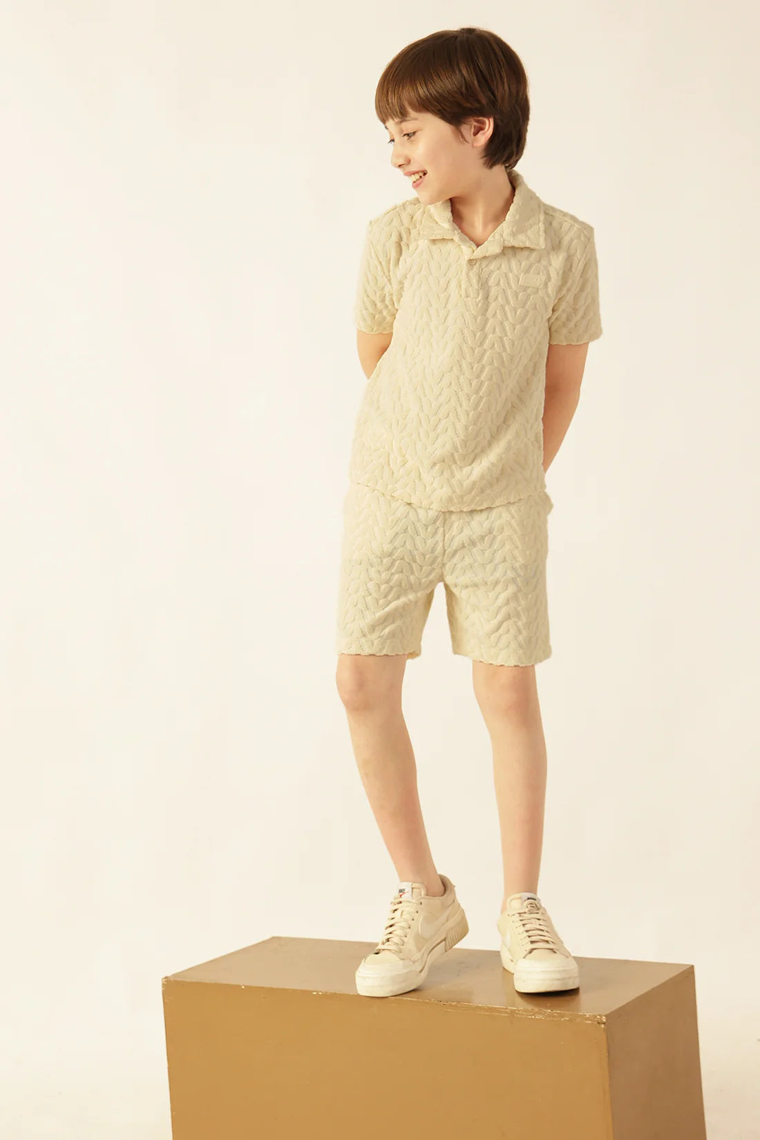 Boys Off White Terry Knit Casual Shorts