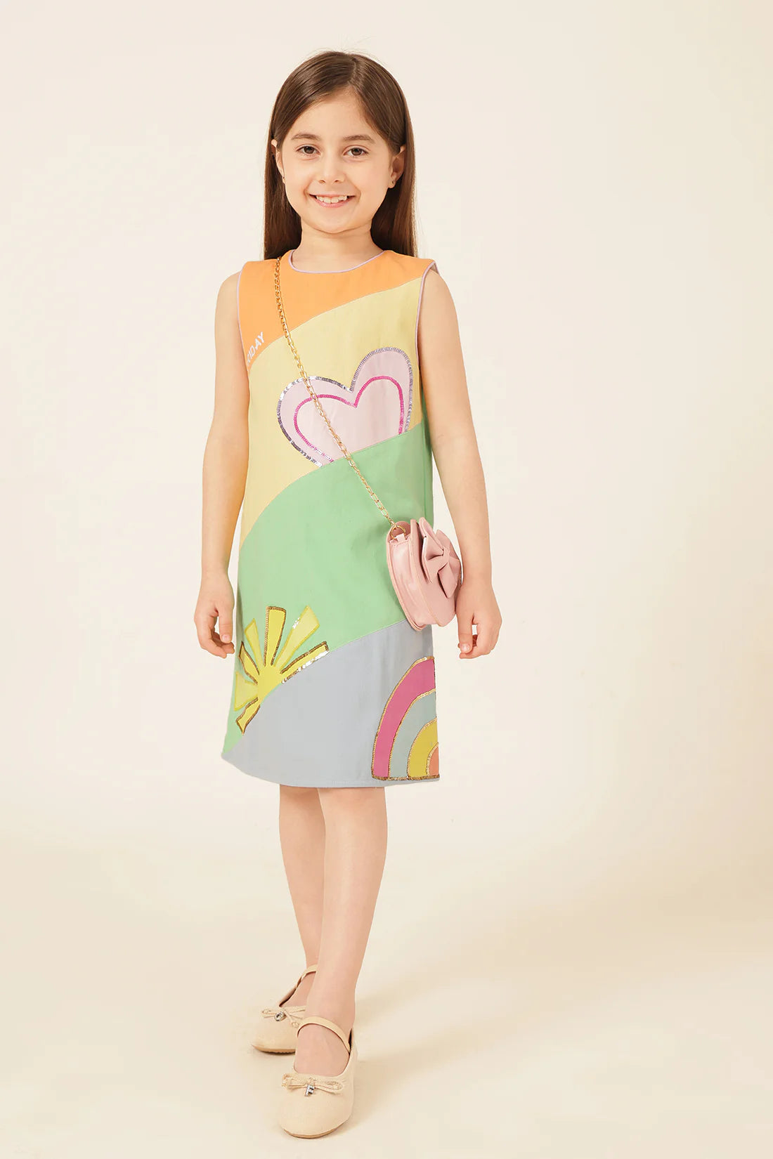Girls Multi Printed Cotton Twill Dress