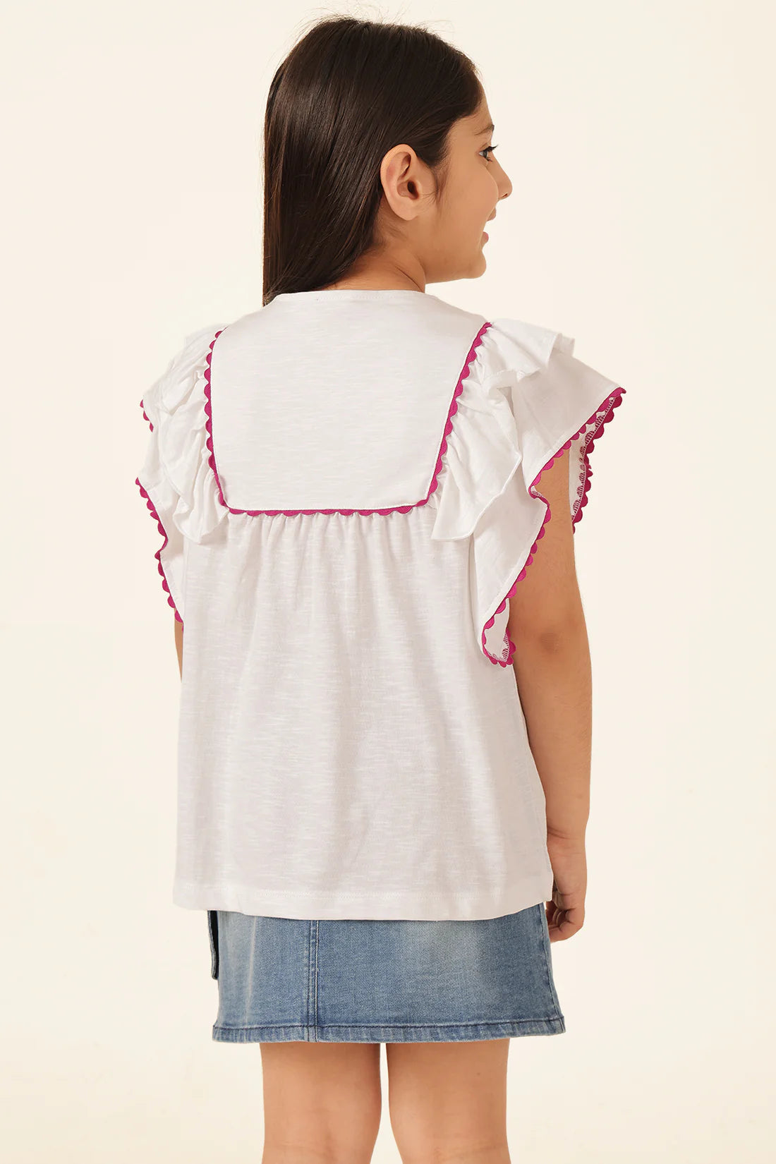 Girls White Ruffle Sleeve Knit Top