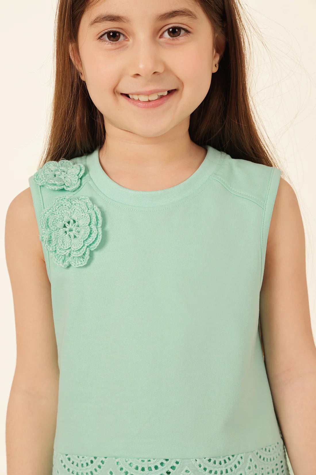 Girls Mint Solid Knit Sleeveless Top