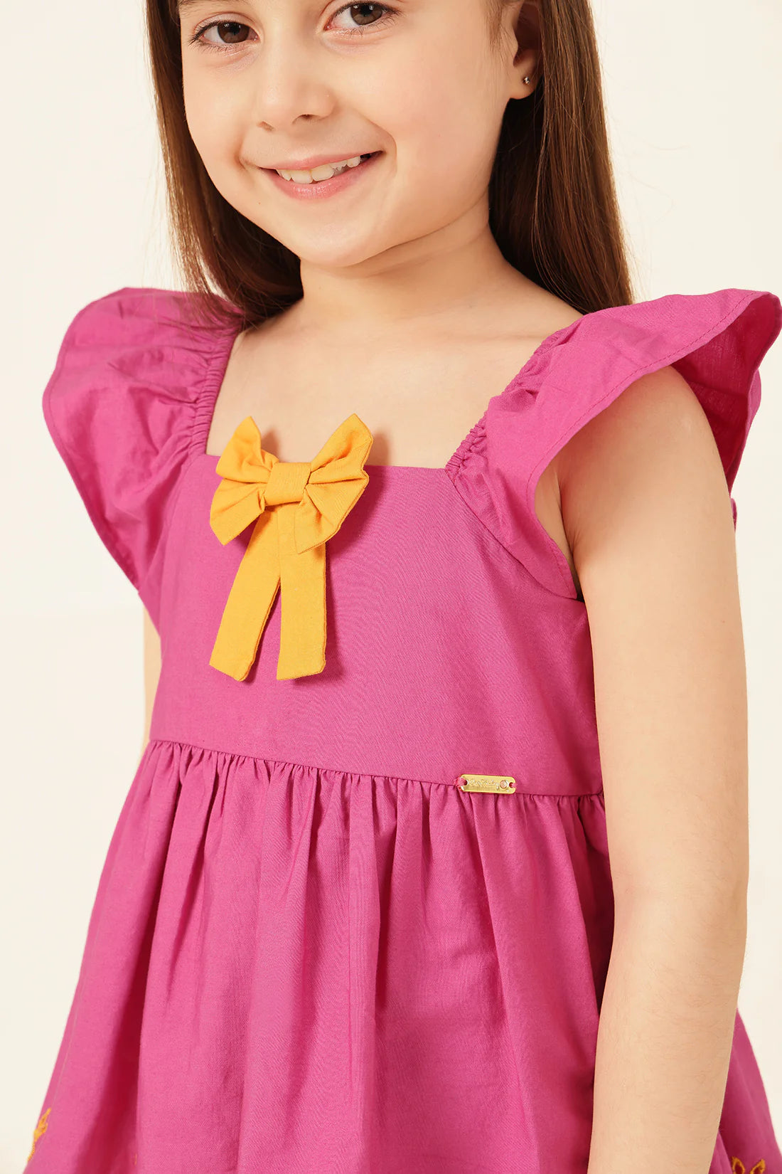 Girls Pink Schiffli Square Neck Cotton Top