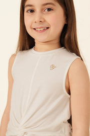 Girls Ivory Solid Print Casual T-Shirt